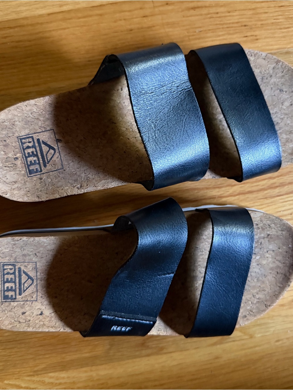 Reef womens Black Double-Strap Cork Slide Sandals